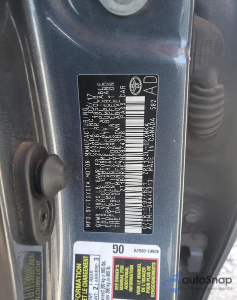 2017 Toyota Corolla L from USA, damaged, VIN 2T1BURHE7HC874378